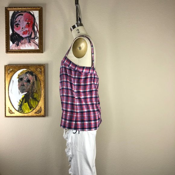 Theory Tressia Plaid Square Neck Tank Blouse Top - Picture 2 of 5